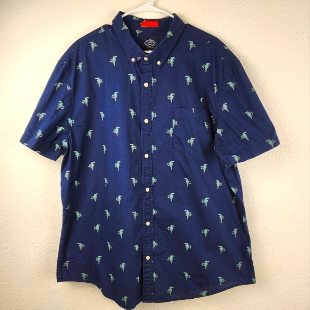St. John's Bay Toucan Men's Short Sleeve Cotton Button Down Shirt Size XXL